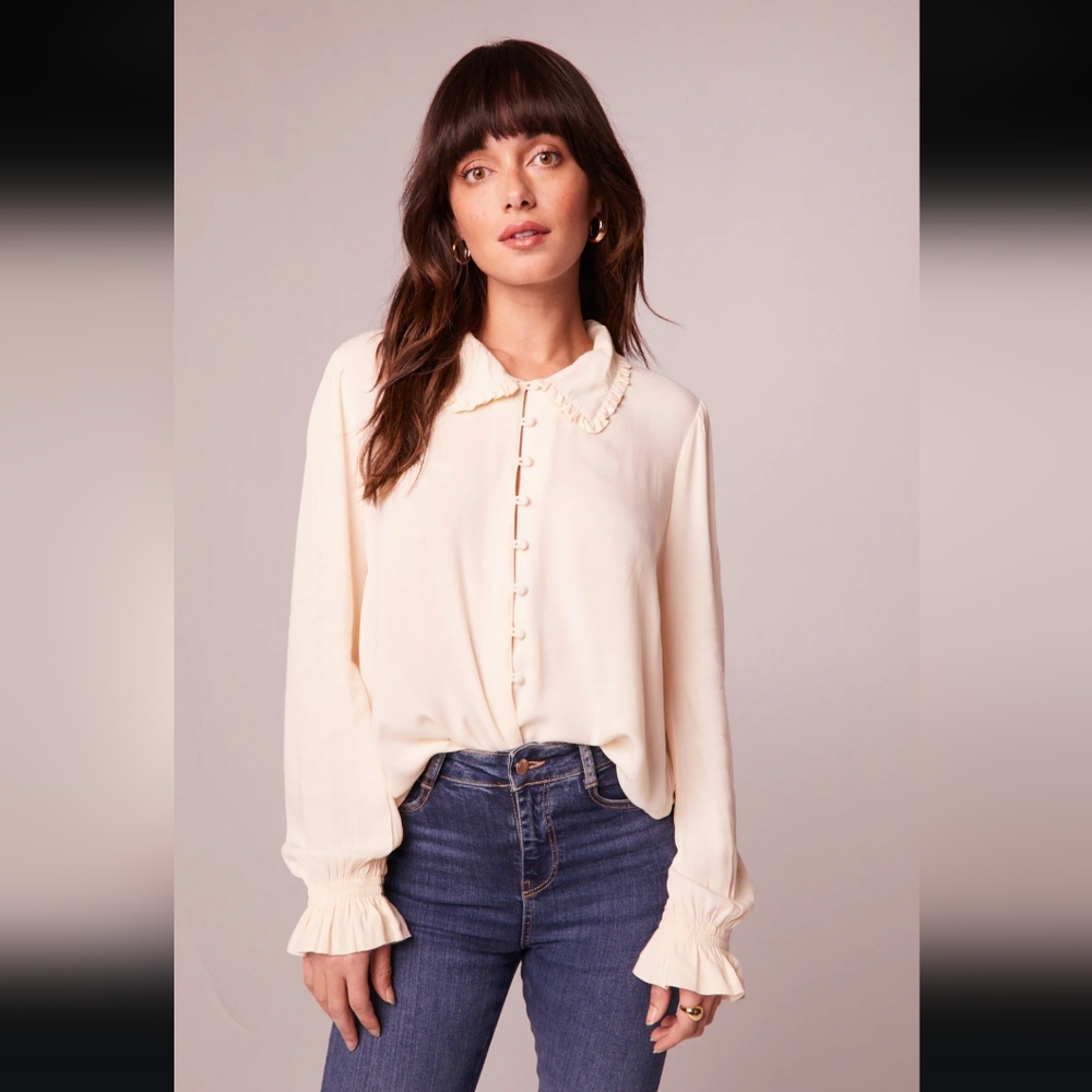 Band Of The Free Denise Cream Ruffle Collar Top - Picture 2 of 10